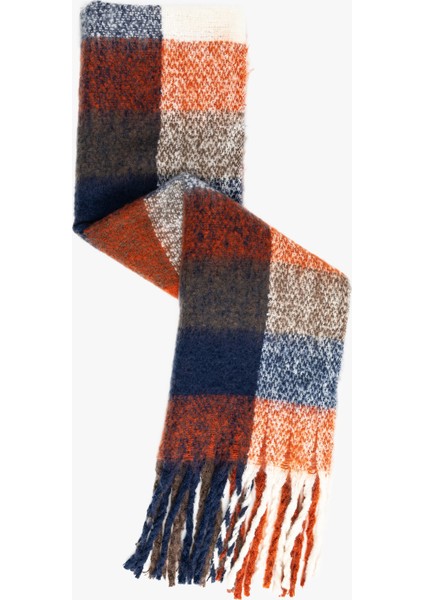 Yumuşak Dokulu Püsküllü Ekoseli Uzun Atkı