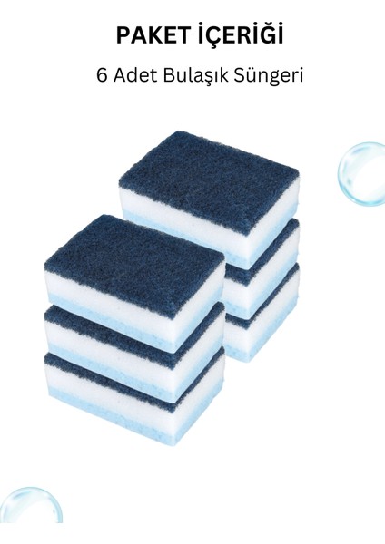 6 Adet Özel Dokulu Düz Bulaşık Süngeri – Özel Dokulu, Dayanıklı Mutfak Süngeri Seti