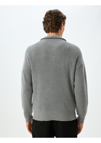 Triko Kazak Yarım Fermuarlı Basic Dokulu Viskon Karışımlı fırsatları