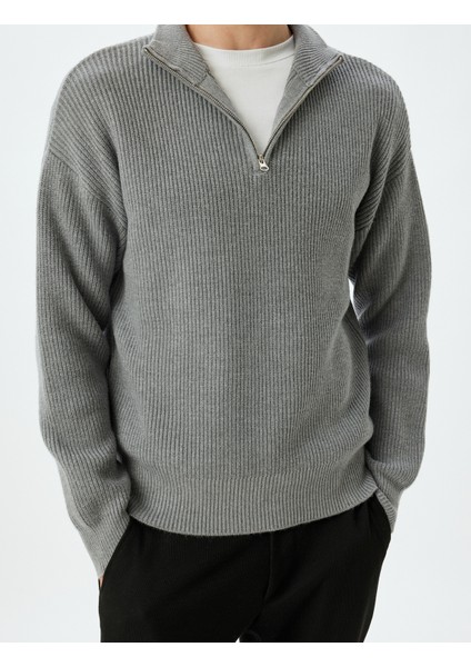 Triko Kazak Yarım Fermuarlı Basic Dokulu Viskon Karışımlı indirimleri