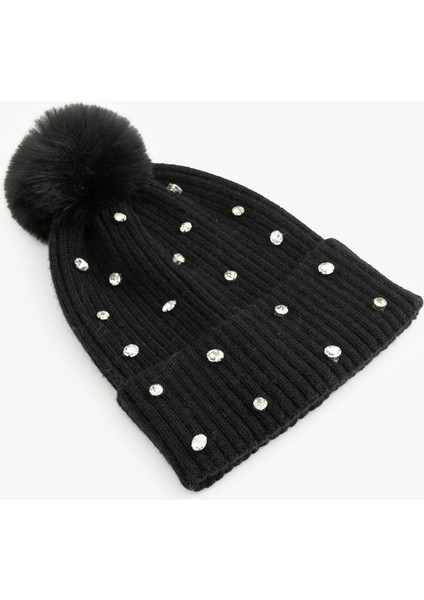 Suni Peluş Detaylı Taşlı Triko Bere fiyatları