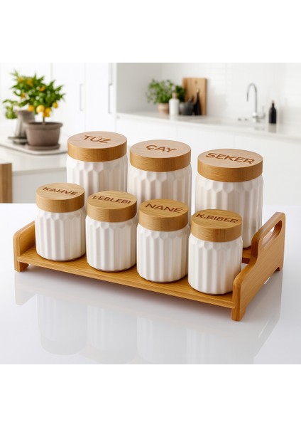 7'li Bambu Kapak Standlı Baharat Seti