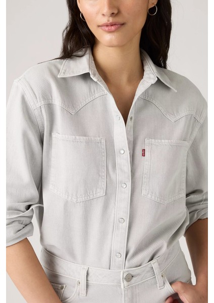 Pamuk Karışım Regular Fit Cepli Kot Gömlek Bayan Kot Gömlek A7244 fırsatları