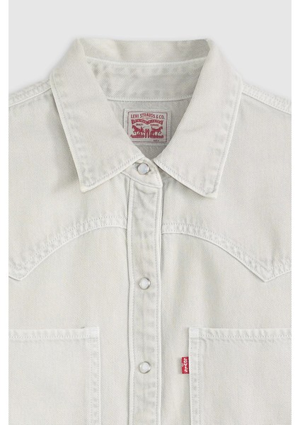 Pamuk Karışım Regular Fit Cepli Kot Gömlek Bayan Kot Gömlek A7244