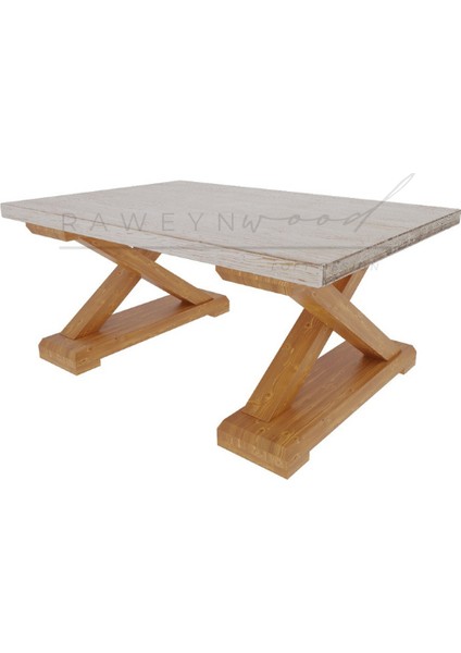 Wood Perla Doğal Ahşap Sehpa - El Işçiliği Beyaz Eskitme Ahşap x Ayak Orta Sehpa