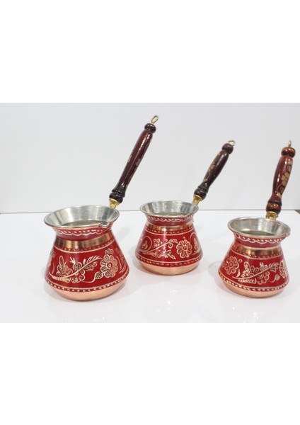 Erzincan Işlemeli Tombik Bakır Cezve Seti