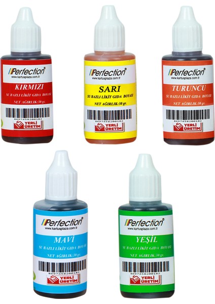 Chef 5'li Sıvı Su Bazlı Likit Gıda Boyası Turuncu Sarı Kırmızı Mavi Yeşil 5 x 30 gr .