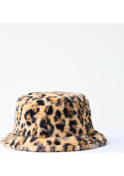 Kahverengi Leopar Desenli Peluş Şapka