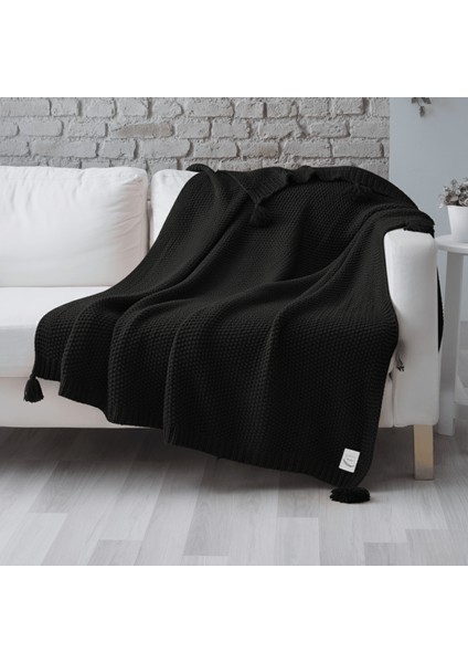 Coco Pirinç Örgü Ponponlu Triko Tv Battaniyesi Throw Koltuk Şalı