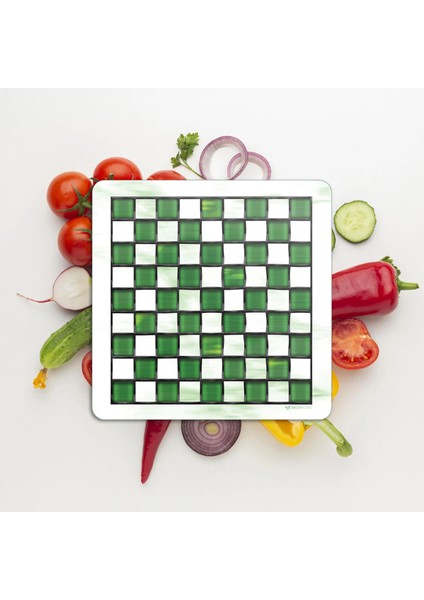 Cam Kesme Tahtası ve Sunumluk Kare Mackenzie Green White 30X30 cm modelleri