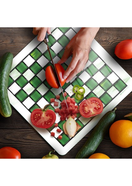 Cam Kesme Tahtası ve Sunumluk Kare Mackenzie Green White 30X30 cm fırsatları