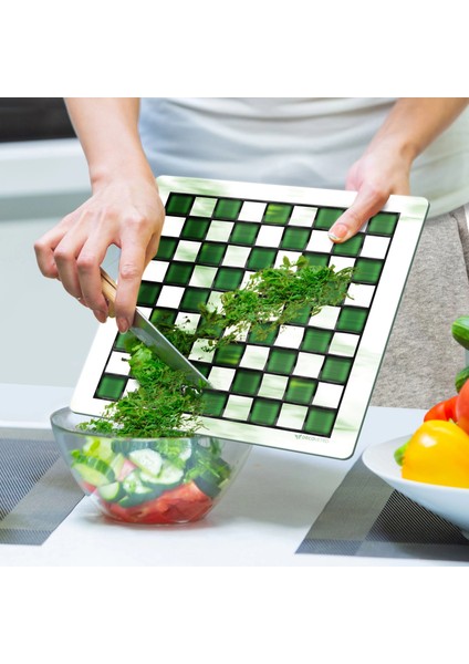 Cam Kesme Tahtası ve Sunumluk Kare Mackenzie Green White 30X30 cm indirimleri