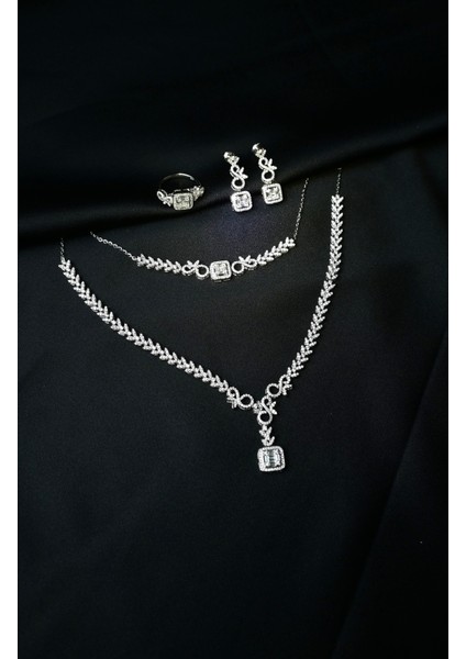 925 Ayar Gümüş Baget Zirkon Taşlı 4'lü Set