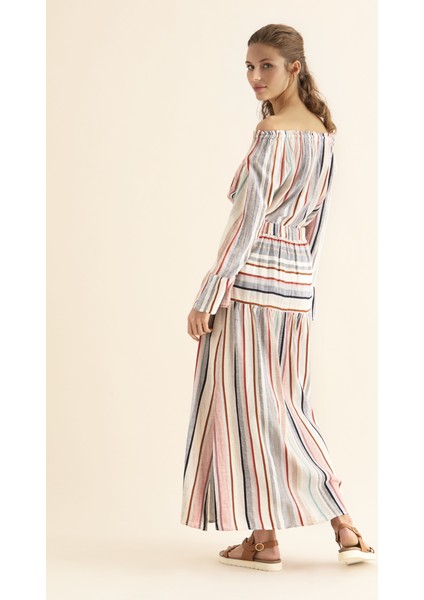 Yırtmaç Detaylı Çizgili Uzun Etek Multi Y1866104_325 fiyatları