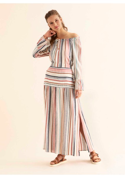 Yırtmaç Detaylı Çizgili Uzun Etek Multi Y1866104_325 modelleri