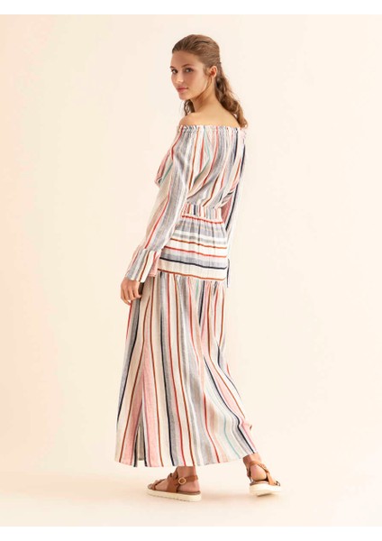Yırtmaç Detaylı Çizgili Uzun Etek Multi Y1866104_325 fırsatları