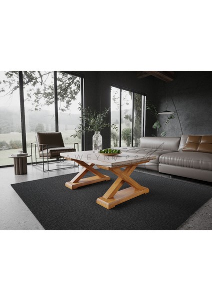 Wood Perla Doğal Ahşap Sehpa - El Işçiliği Beyaz Eskitme Ahşap x Ayak Orta Sehpa modelleri