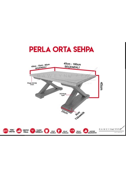 Wood Perla Doğal Ahşap Sehpa - El Işçiliği Beyaz Eskitme Ahşap x Ayak Orta Sehpa indirimleri
