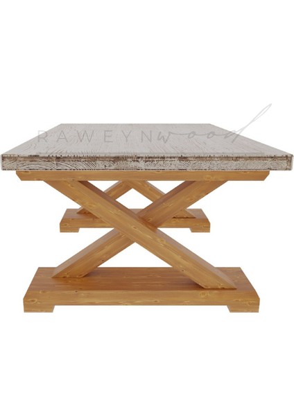 Wood Perla Doğal Ahşap Sehpa - El Işçiliği Beyaz Eskitme Ahşap x Ayak Orta Sehpa