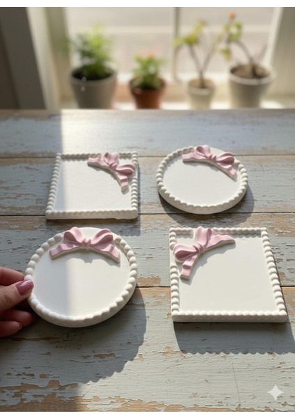 Pembe Fiyonklu Çok Amaçlı Takı Tepsisi Kurdele Tabak , Takı Tabağı , Bardak Altlığı , Mum Tabağı fırsatları