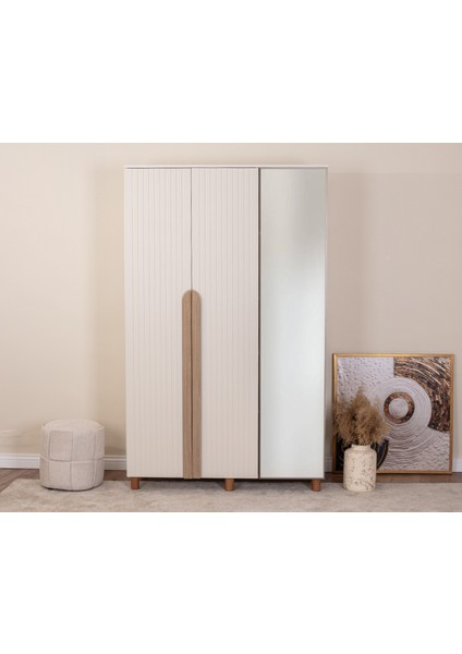 İtra 3 Kapaklı Gardırop – Krem Gövde, Krem Lake Aynalı Kapak fiyatları
