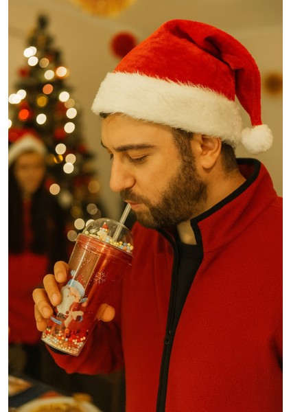 biton noel baba & yeni yıl 2026 temalı pipetli suluk 450 ml çift katman mika su şişesi 2768-a indirimleri