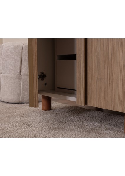 İtra 3 Kapaklı Gardırop – Krem Gövde, Meşe MDFLAM, Aynalı Kapak