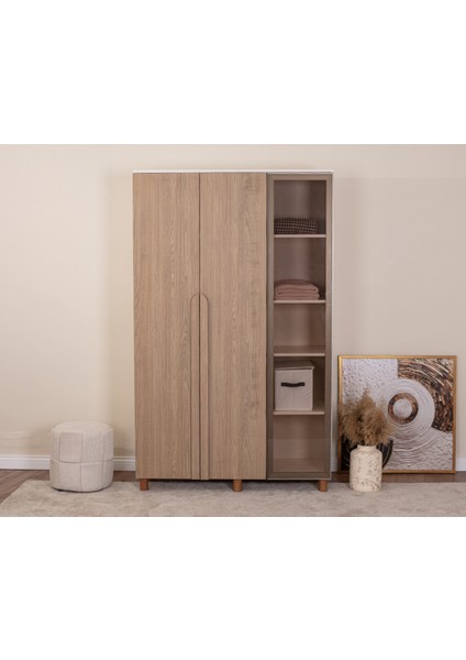 İtra 3 Kapaklı Gardırop – Krem Gövde, Meşe MDFLAM Camlı Kapak fiyatları