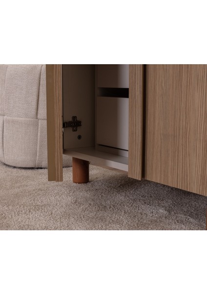 İtra 3 Kapaklı Gardırop – Krem Gövde, Meşe MDFLAM Camlı Kapak