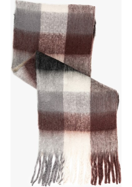 Yumuşak Dokulu Püsküllü Ekoseli Uzun Atkı