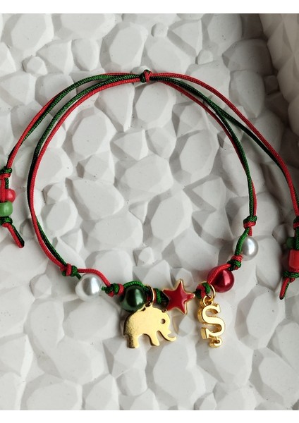 Yılbaşı Temalı Altın Kaplama Fil, Harf Detaylı Bileklik fiyatları