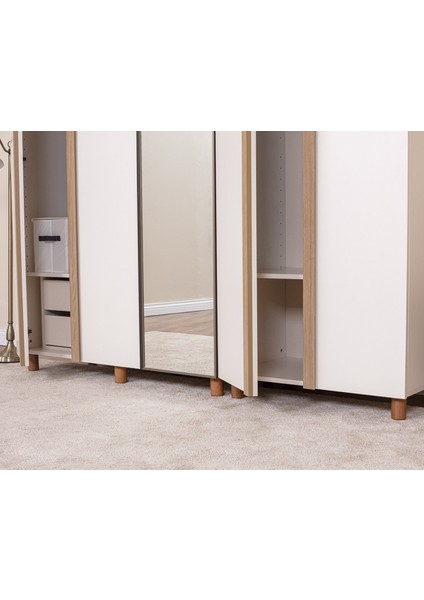 İtra 5 Kapaklı Gardırop – Krem Gövde, Krem MDFLAM Aynalı Kapak fırsatları