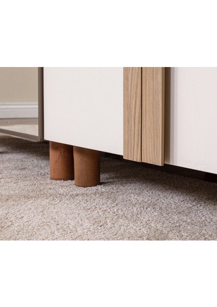 İtra 5 Kapaklı Gardırop – Krem Gövde, Krem MDFLAM Aynalı Kapak