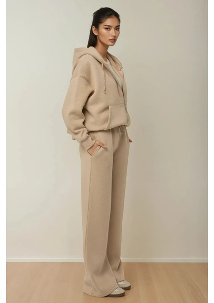 Kadın Oversize Fermuarlı Kapüşonlu Sweatshirt Natural fırsatları