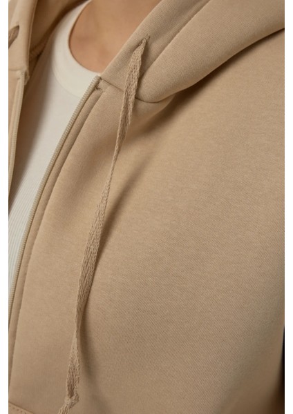 Kadın Oversize Fermuarlı Kapüşonlu Sweatshirt Natural indirimleri