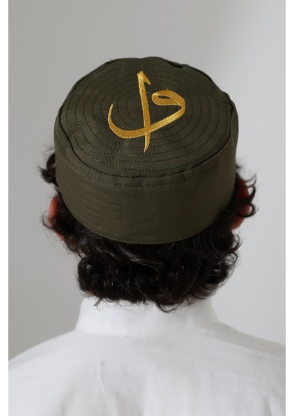 Elif Vav Nakışlı Kalıp Namaz Takkesi - Haki indirimleri