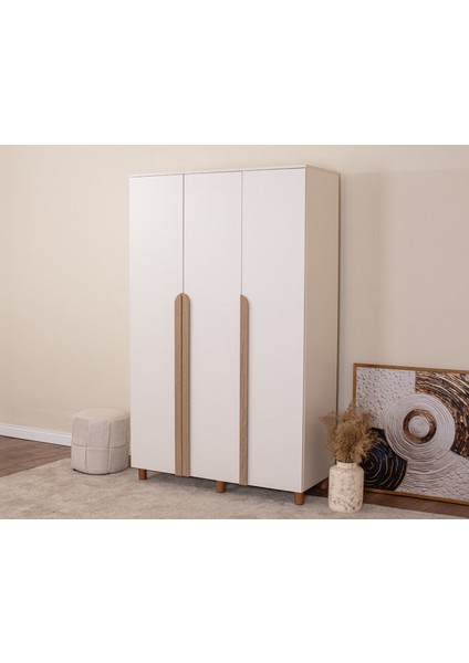 İtra 3 Kapaklı Gardırop – Krem Gövde, Krem MDFLAM Kapak