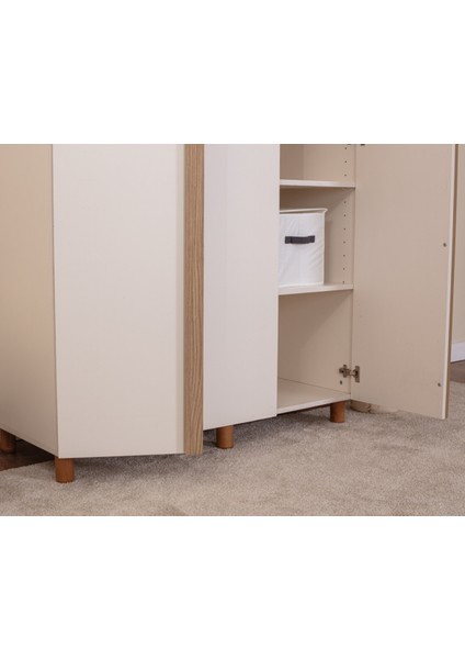 İtra 3 Kapaklı Gardırop – Krem Gövde, Krem MDFLAM Kapak