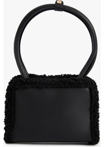 Peluş Detaylı Fermuarlı Saplı Suni Deri Omuz Çantası