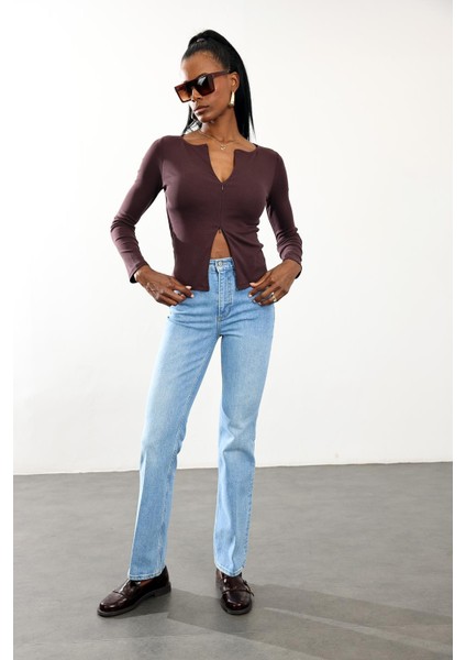 Mürdüm Çift Fermuarlı Uzun Kol Tişört 17141 modelleri