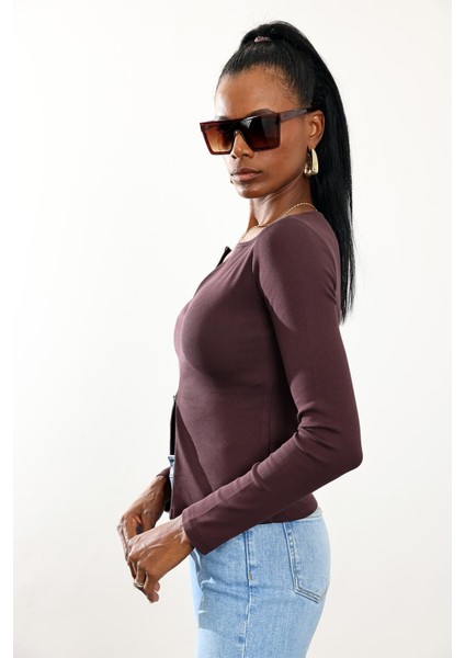 Mürdüm Çift Fermuarlı Uzun Kol Tişört 17141 indirimleri