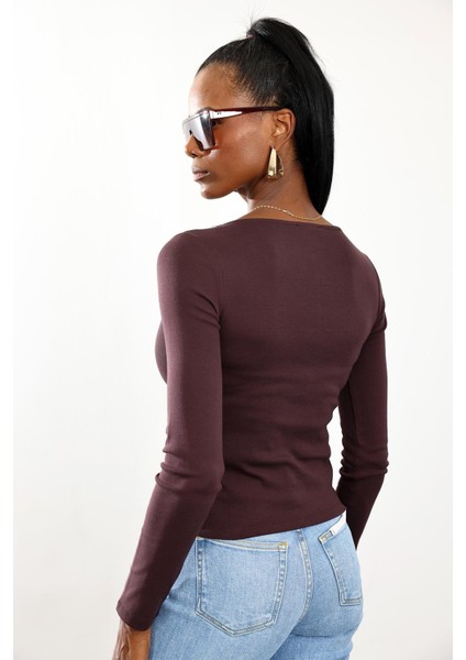 Mürdüm Çift Fermuarlı Uzun Kol Tişört 17141