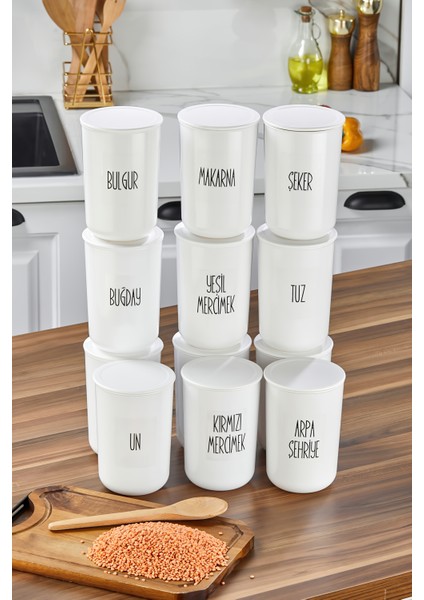 12'li 900ML Akrilik (Plastik) Kavanoz Plastik Vakum Kapaklı Şeffaf Etiketli Saklama Kabı