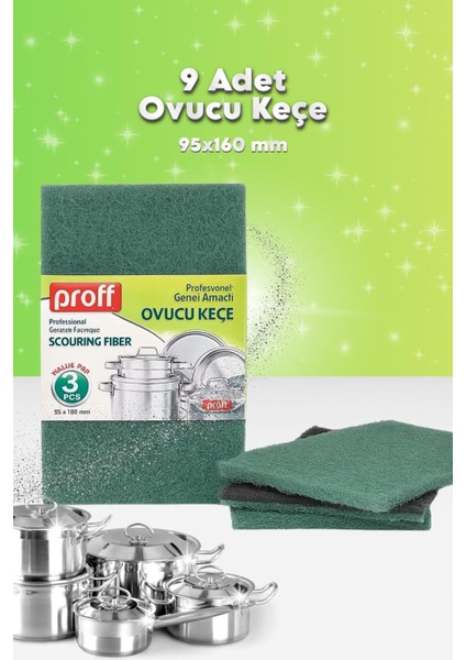9 Adet Ovucu Bulaşık Keçesi Bulaşık Süngeri – Dayanıklı Yağ ve Kir Sökücü Mutfak Sünger Keçe Seti