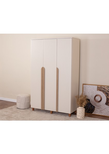 İtra 3 Kapaklı Gardırop – Krem Gövde, Krem Lake Kapak