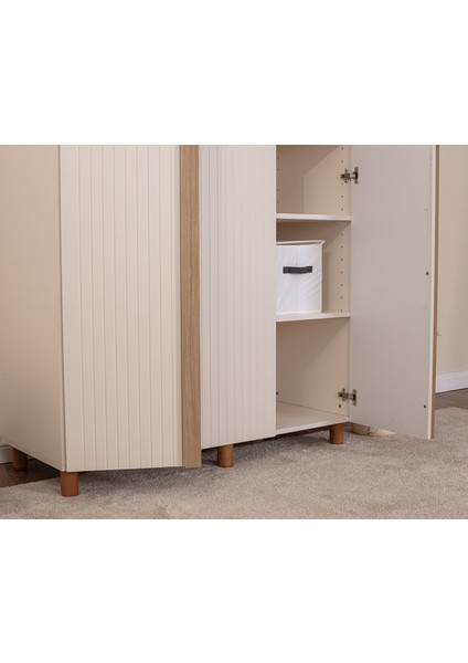 İtra 3 Kapaklı Gardırop – Krem Gövde, Krem Lake Kapak