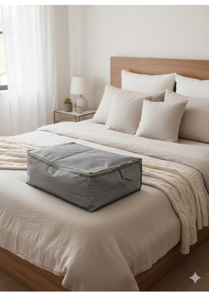 2'li Gri Çizgili Büyük Baza Altı & Çekyat Tipi Tela Hurç 65X45X22 Cm–fermuarlı Saklama ve Düzenleme Hurç fiyatları