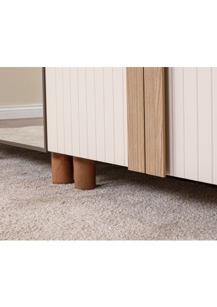 İtra 5 Kapaklı Gardırop – Krem Gövde, Krem Lake Aynalı Kapak