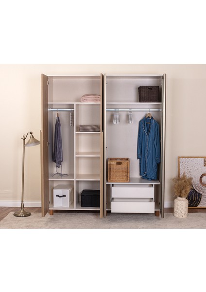 İtra 4 Kapaklı Gardırop – Krem Gövde, Meşe MDFLAM Aynalı Kapak fiyatları