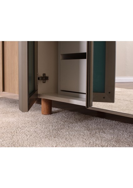 İtra 4 Kapaklı Gardırop – Krem Gövde, Meşe MDFLAM Aynalı Kapak